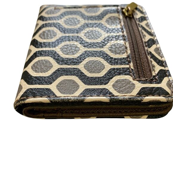 VTG Fossil Geometric Leather Bi-fold Wallet Snap & Up Zip Coin Card Slots White - Picture 5 of 16